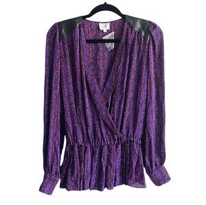 PARKER Silk Faux Wrap Printed Blouse Purple XS